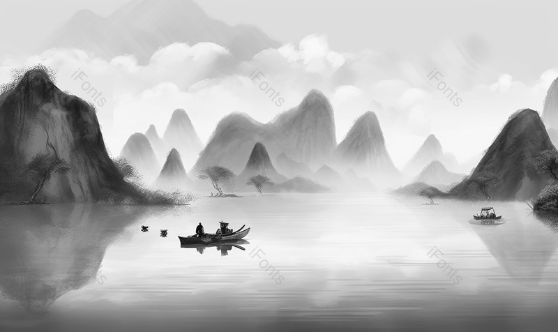 水墨江河湖泊渔船风景,插画/手绘图,插画/手绘图库,插画/手绘图下载,插画/手绘